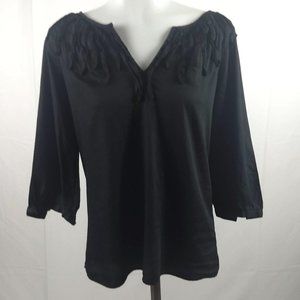Talbots Blouse Top Shirt Size XS Black Ruffles EUC